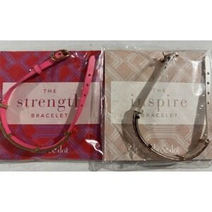 Stella & Dot 2 Bracelets 1 Pink &‎ 1 Tan Strength & Inspire Gold Toned New